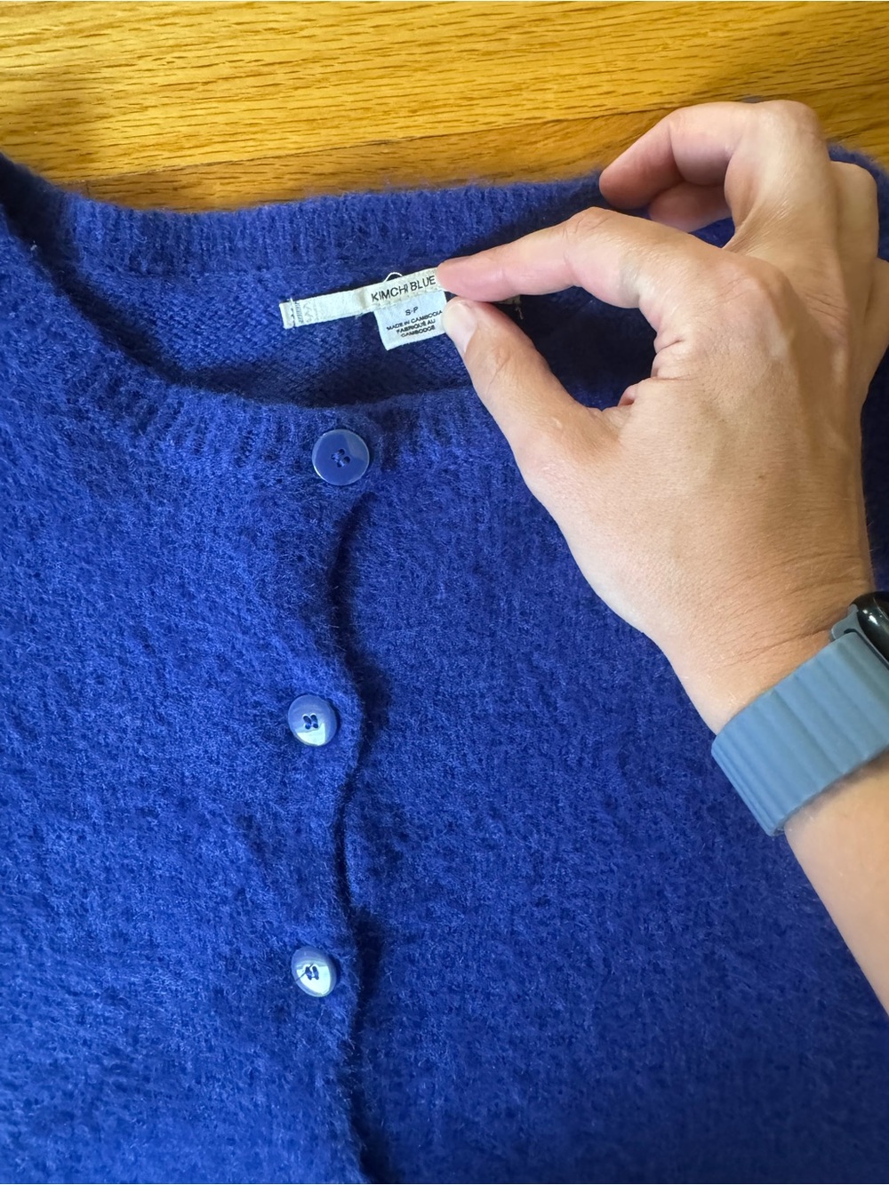 Kimchi Blue Royal Blue Fuzzy Button-Up Crop Cardigan - Picture 6 of 7